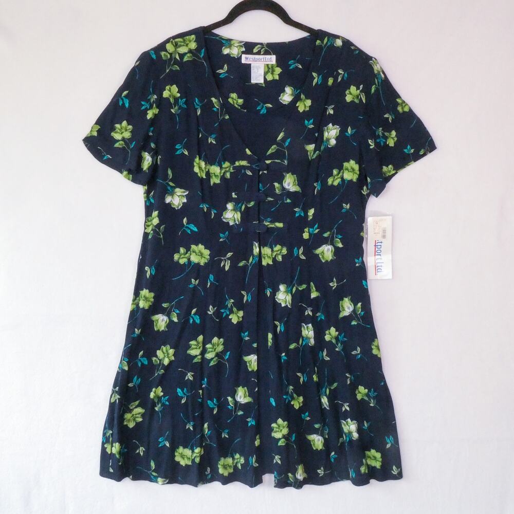 VTG 90s Westport Ltd Floral Corset Back Mini Dress Size 14 Blue Green Grunge NWT